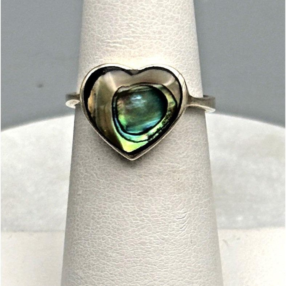 Vintage Sterling Silver Abalone Heart Ring 925 Size 6 Boho Beach Sweetheart